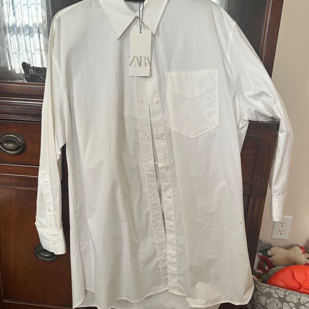Zara White Button Down Shirt with Textured Fabric
